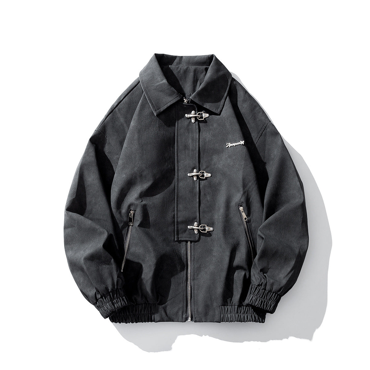 Men's Oversized Velour Jacket with Distinctive Metal Closures and Zipper Pockets Chichicherry