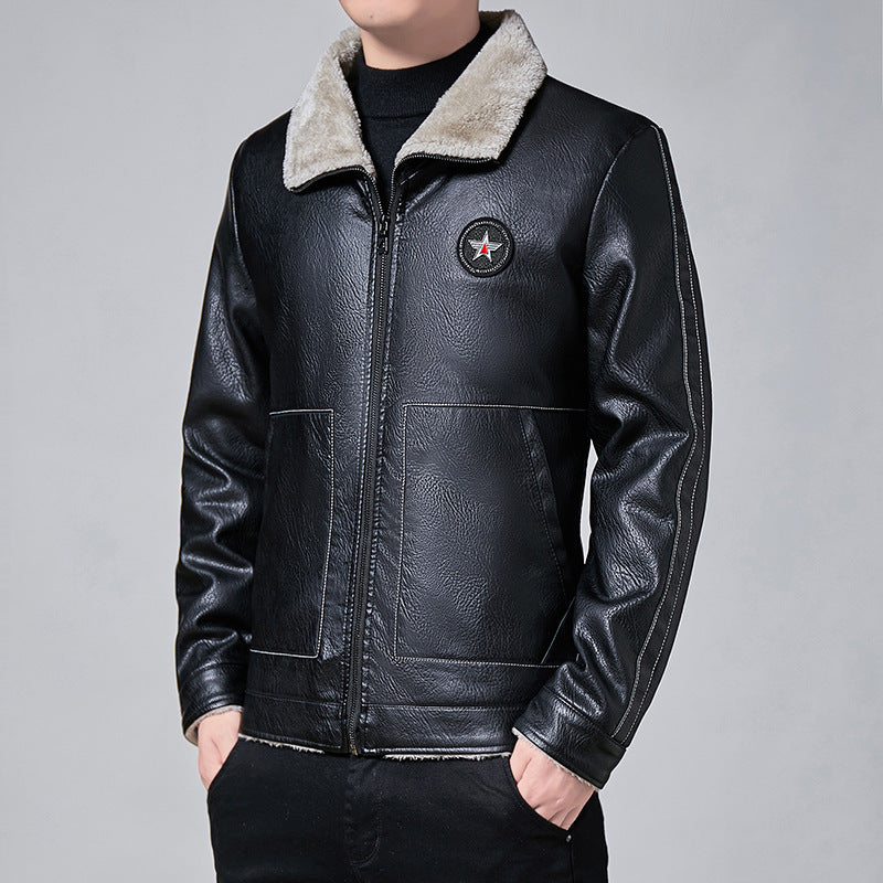 Men's faux leather pilot jacket with full Sherpa lining and high standing collar Chichicherry