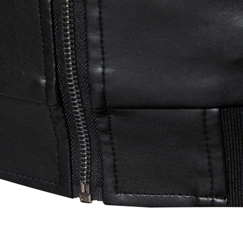 Men's Faux Leather Bomber Jacket in Slim Fit with Ribbed Cuffs and Concealed Zipper Placket Chichicherry