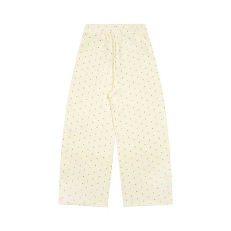 Women’s Relaxed Lounge Pants with Elastic Waistband, Allover Star Print and Paw Print Application Chichicherry