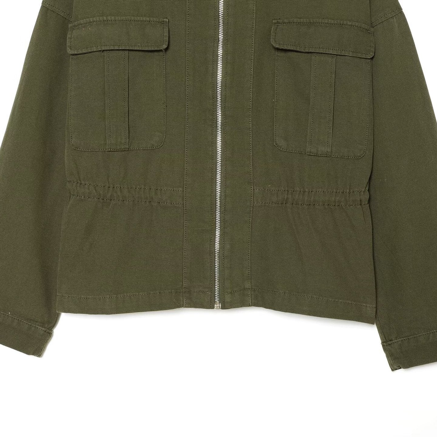 Women's Cropped Field Jacket with full-length zipper, flap pockets, and drawstring waist Chichicherry