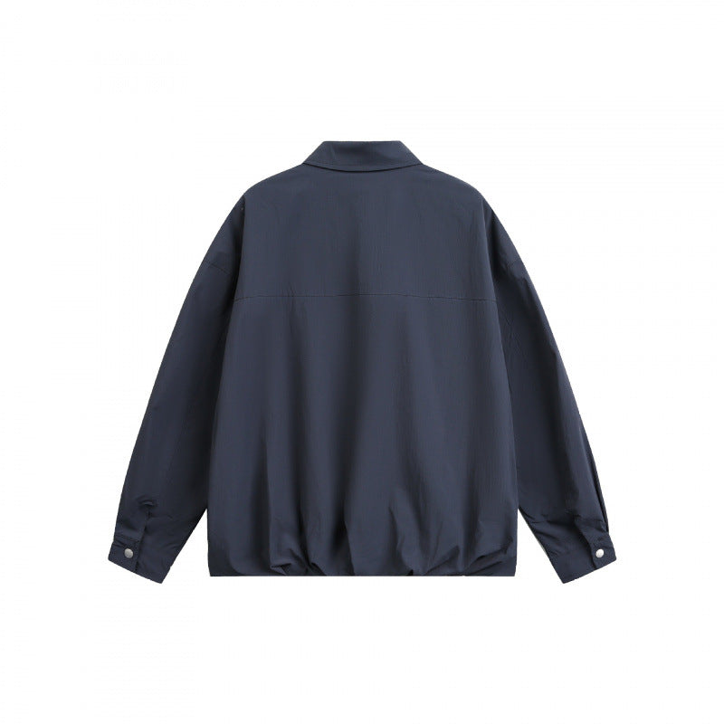 Unisex Boxy Shirt Jacket with Snap Button Placket, Shirt Collar and Elastic Hem Chichicherry