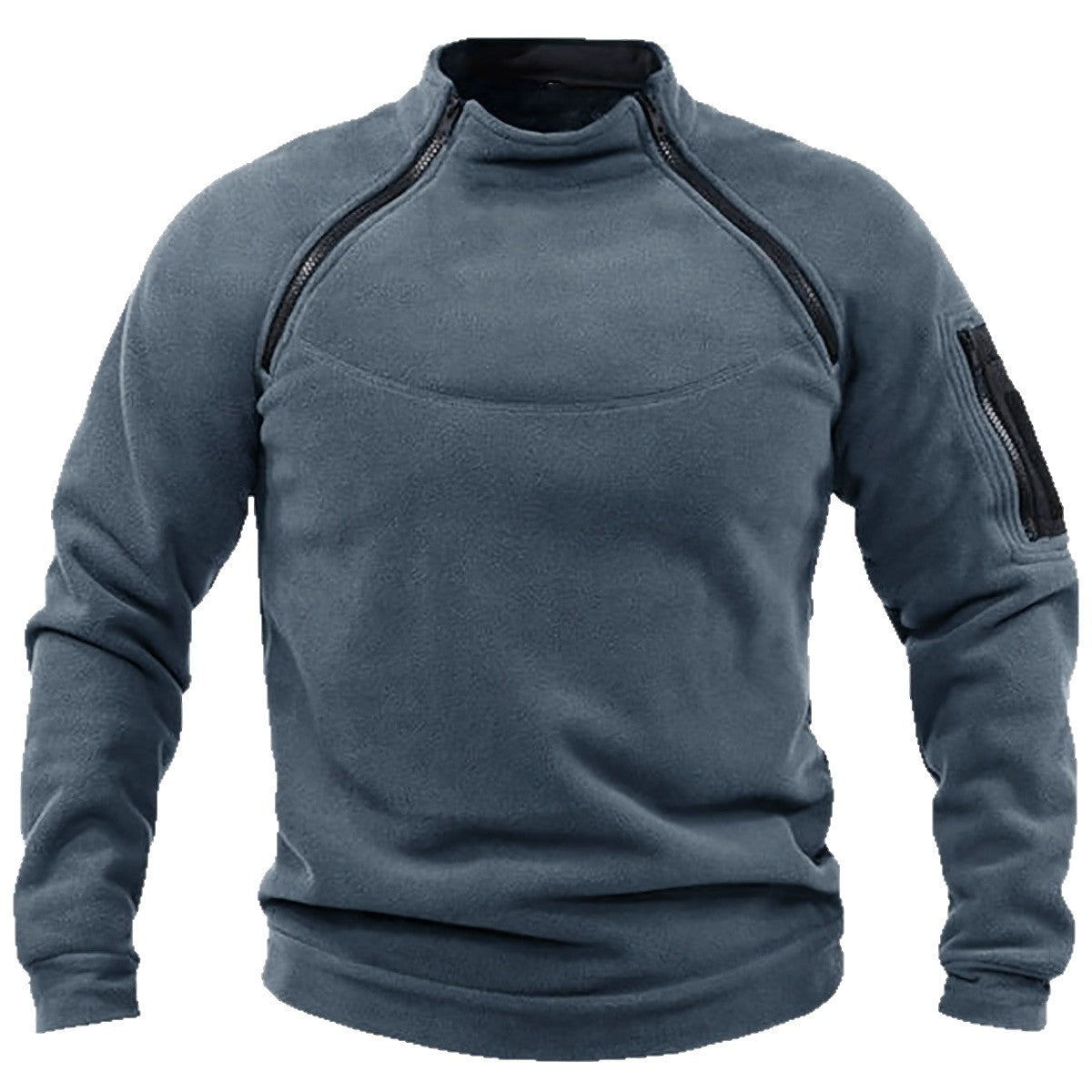 Men's Thermal Fleece Pullover with Shoulder Zippers, Stand Collar & Sleeve Utility Pocket Chichicherry