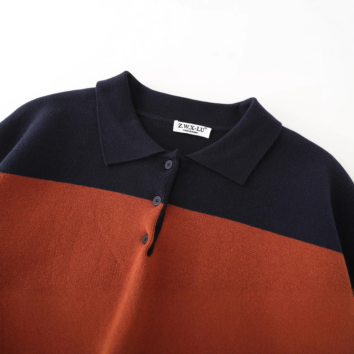 Women Oversized Polo Collar Sweater with Block Stripes Chichicherry