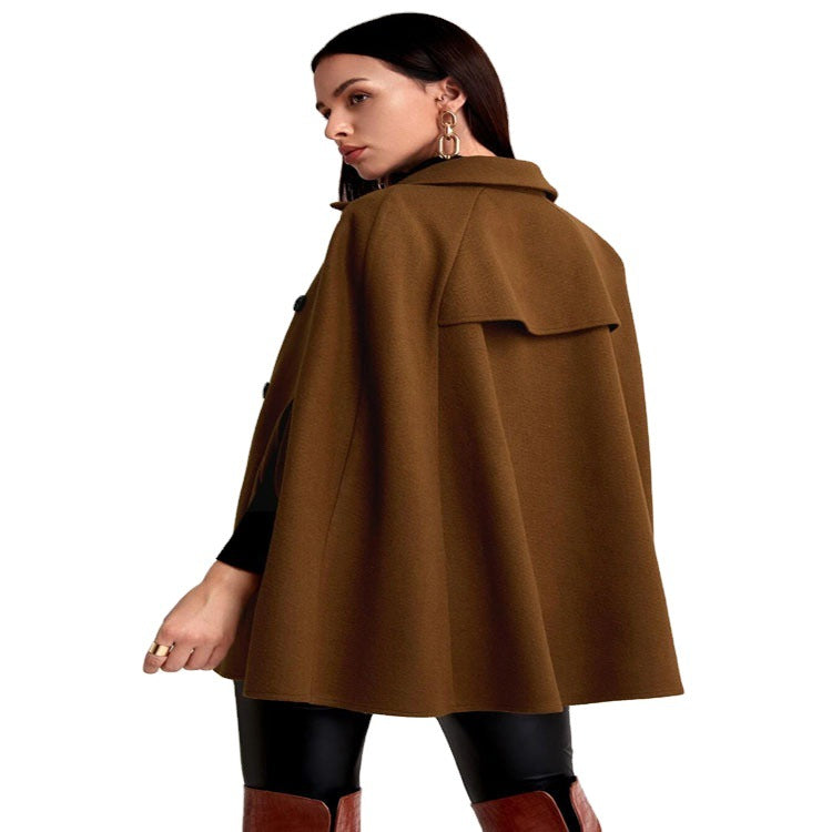 Women's Short Cape Coat in Boxy Tailoring with Hidden Sleeve Slits and Notch Collar Chichicherry