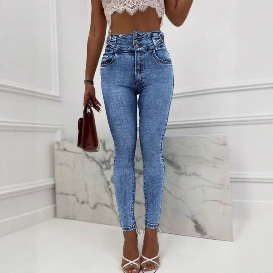 Women High-Cut Sculpting Jeans in a Slim Fit with Elastic Shaping Waistband Chichicherry