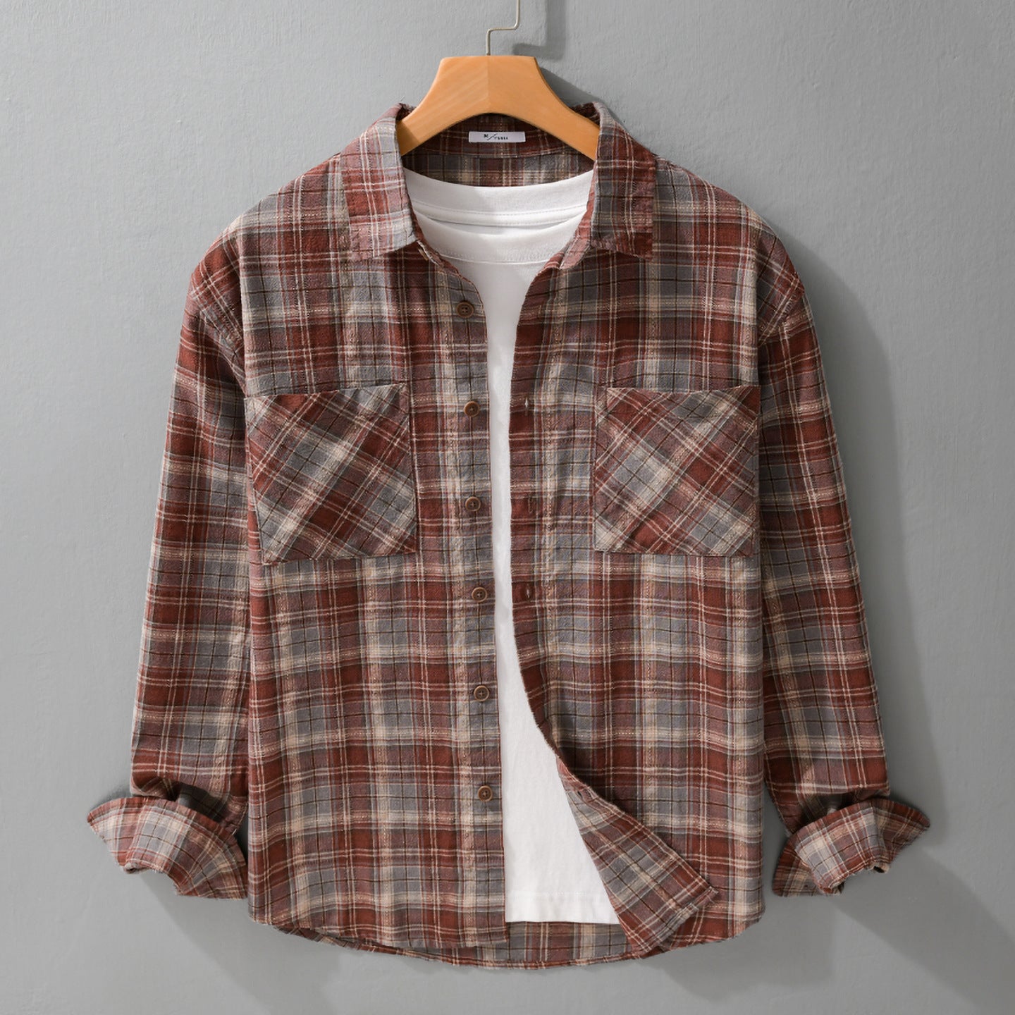Men's check flannel overshirt made of brushed cotton flannel with patch chest pockets Chichicherry