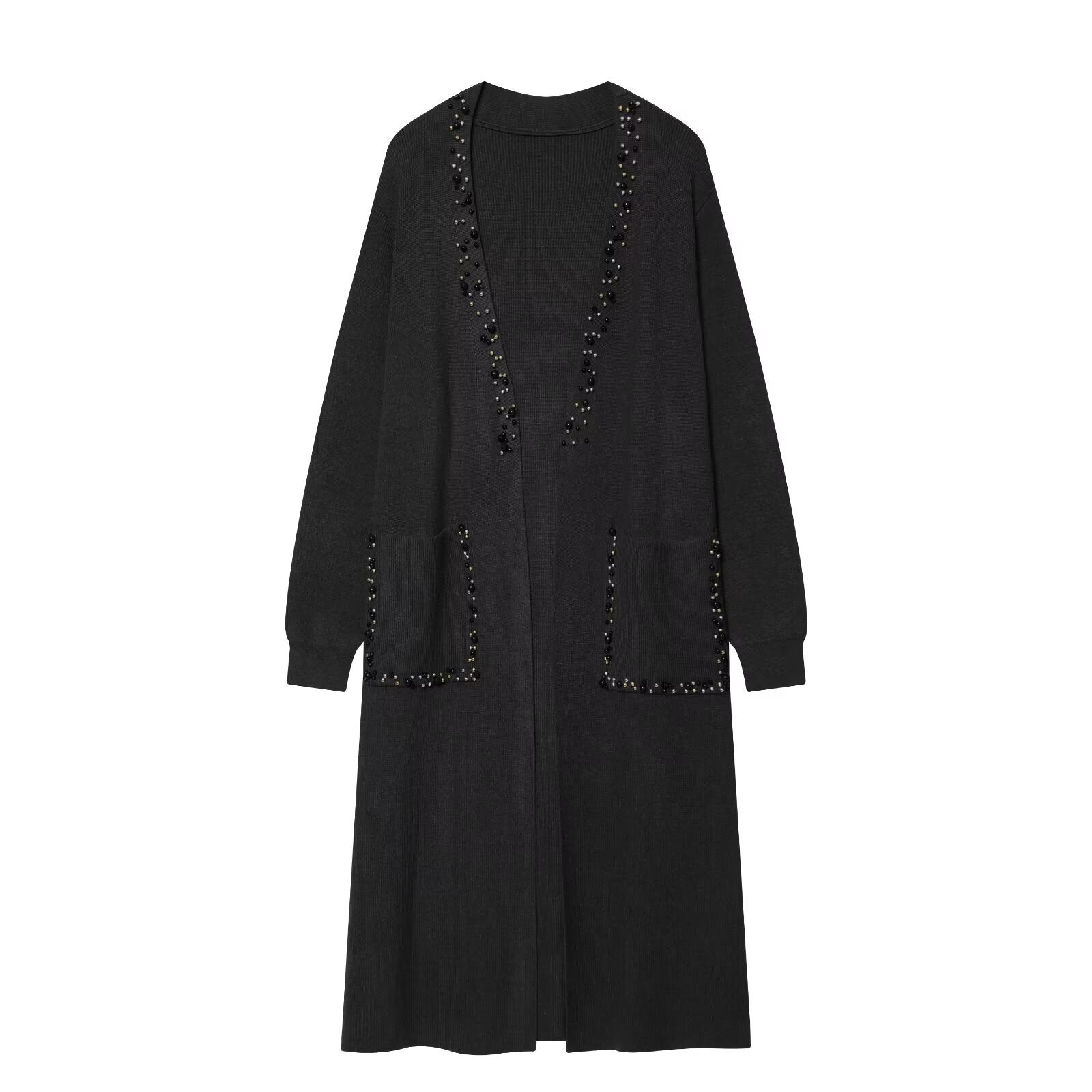 Ladies long knitted cardigan with pearl detailing Chichicherry