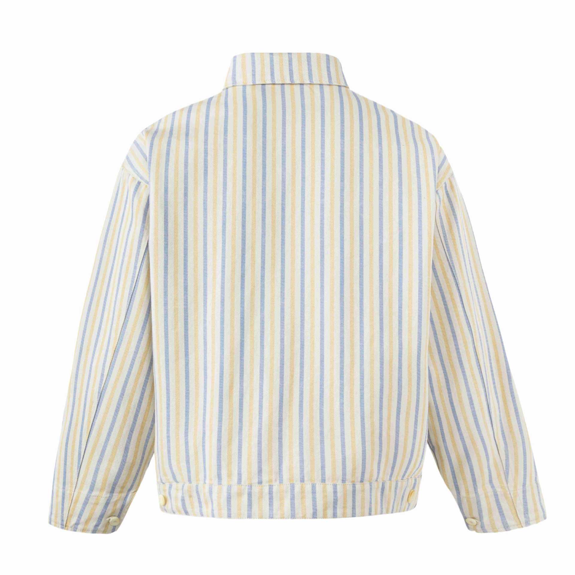 Unisex Striped lightweight Boxy transitional jacket with shirt collar and zipper Chichicherry