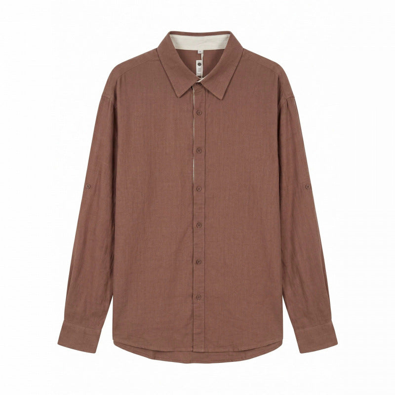 Men's Lightweight Oversized Linen Shirt with Kent Collar and Rounded Hem Chichicherry