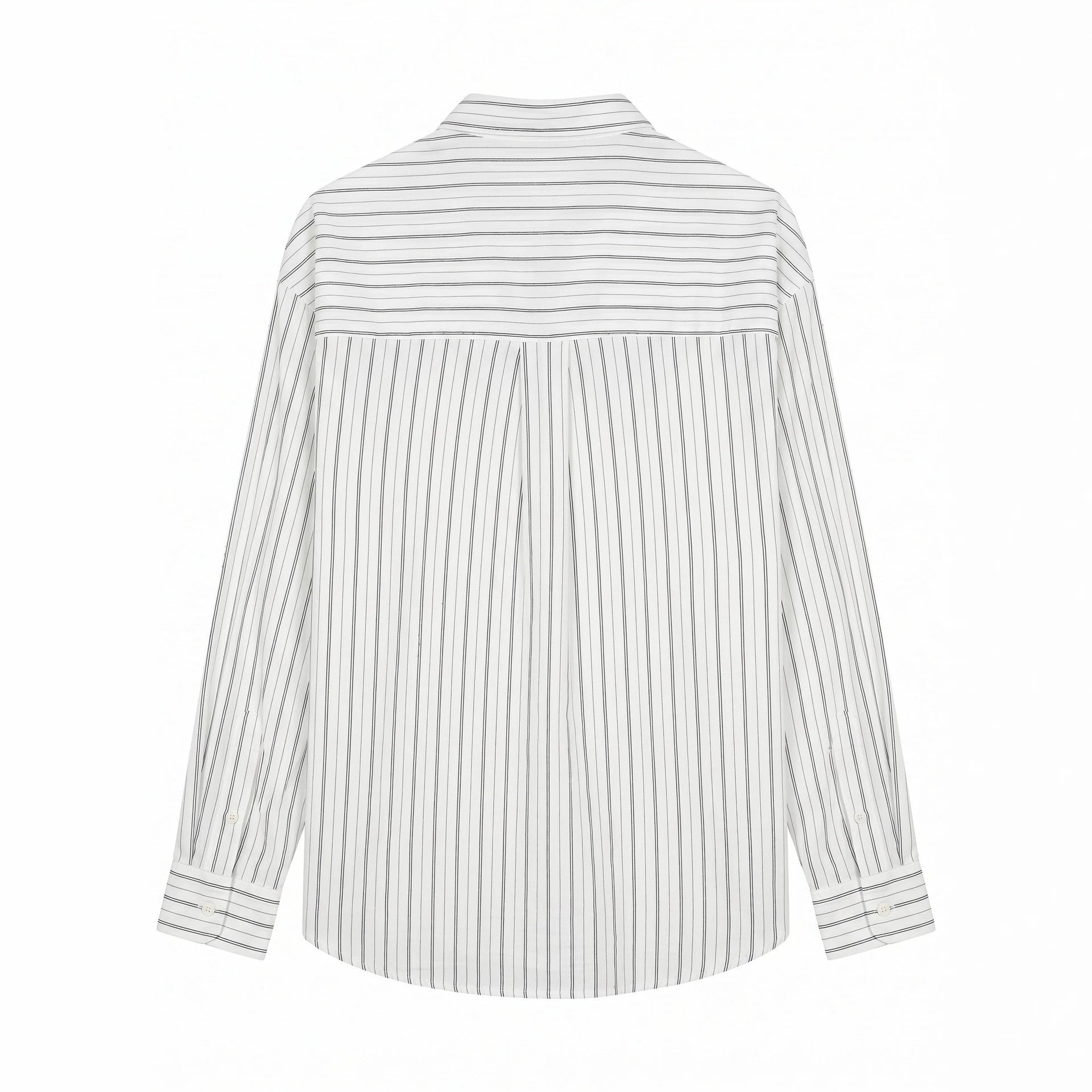 Unisex Long Relaxed-Fit Striped Shirt with Kent Collar and Rounded Hem Chichicherry