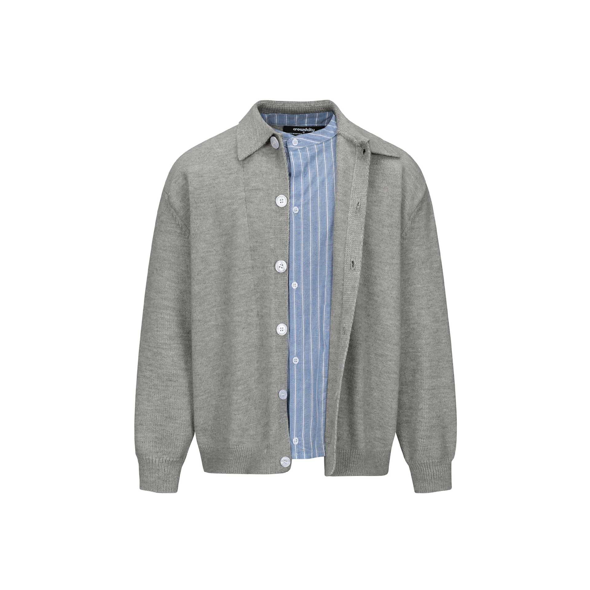 Men's knit cardigan with shirt collar, full button placket and ribbed hem Chichicherry