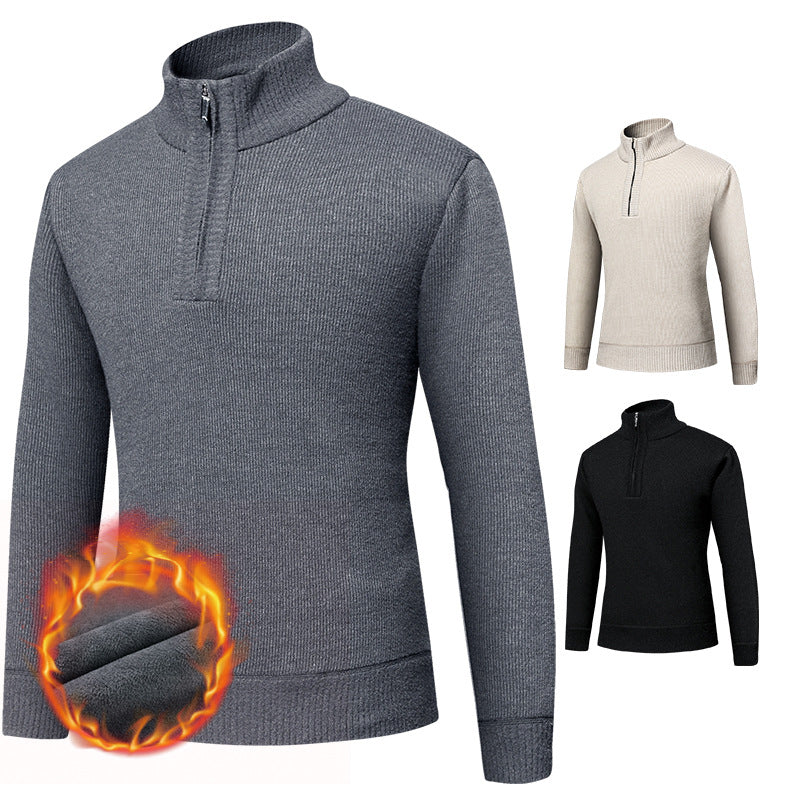 Men's thermo-lined half-zip pullover with stand-up collar and warming fleece inner side Chichicherry