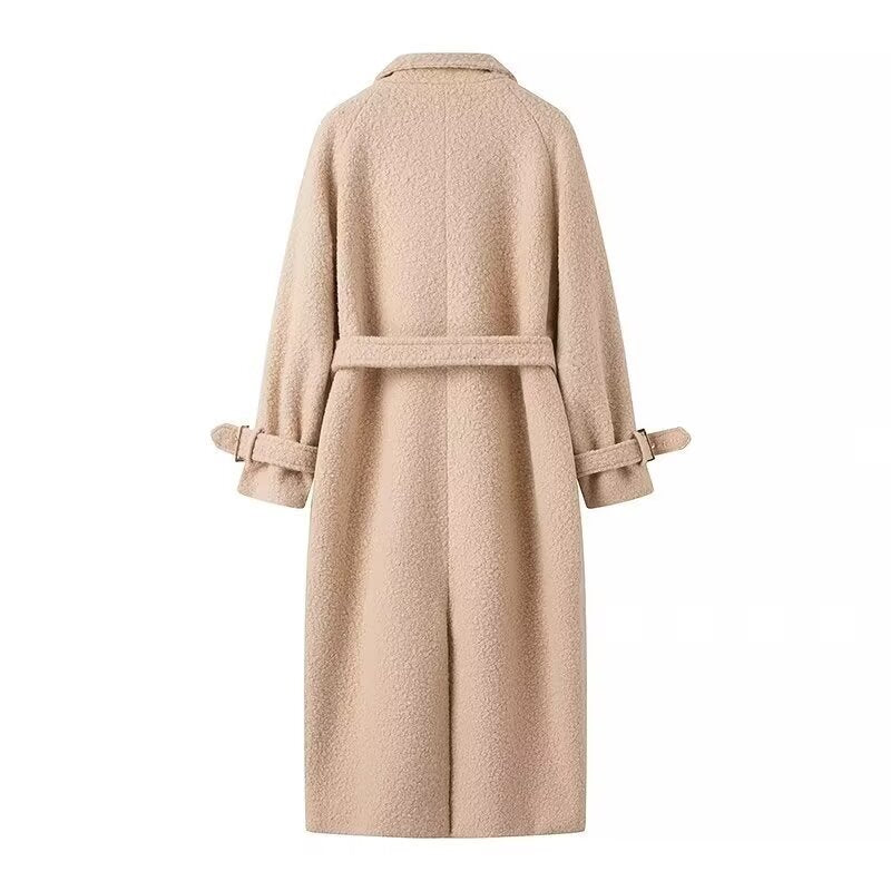 Women long cut bouclé teddy coat in oversized cut with double button front and adjustable sleeve straps Chichicherry