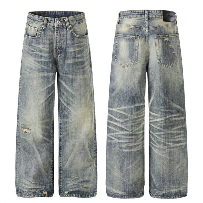 Women High-Waisted Wide-Leg Destroyed Jeans with Used Effect and Culotte Silhouette Chichicherry