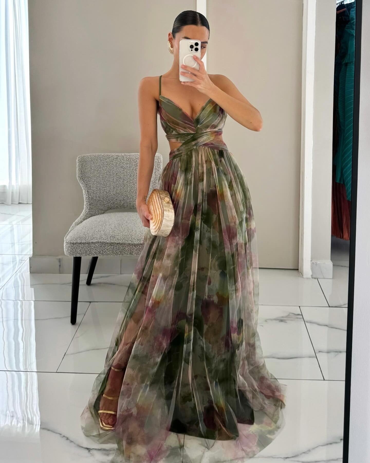 Women Evening Dress Chiffon with Cut-Out