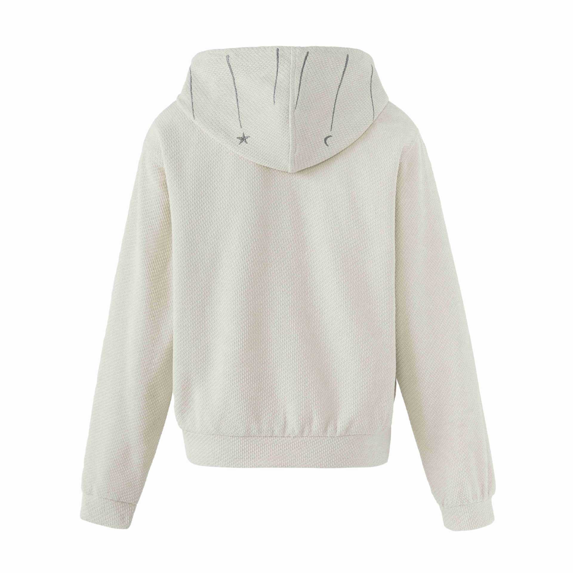 Women's short-cut hooded jacket made of textured knit with star and moon appliqué Chichicherry