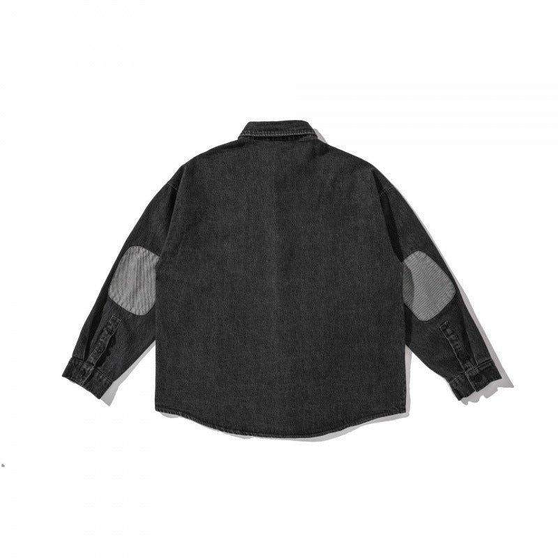 Unisex Boxy Oversized Denim Shirt Jacket with Chest Pocket and Distressed Look Chichicherry