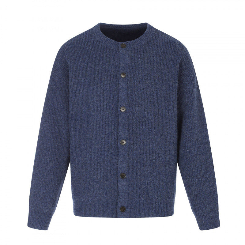 Unisex Boxy Knit Jacket with Round Neck, Continuous Button Placket and Fine Waffle Structure Chichicherry