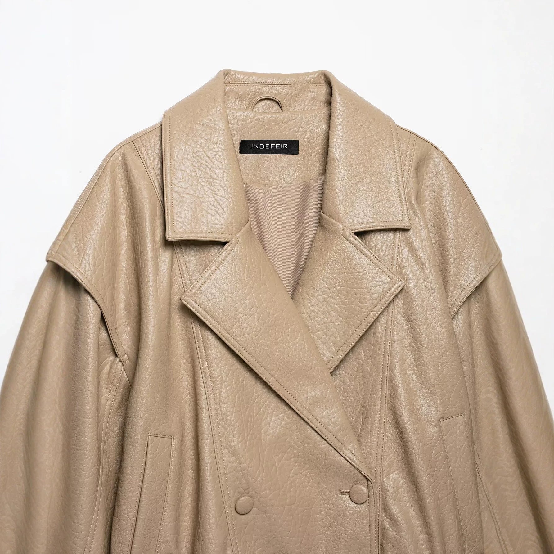 Women's Short Cut Faux Leather Jacket in Oversized Trench Style Chichicherry
