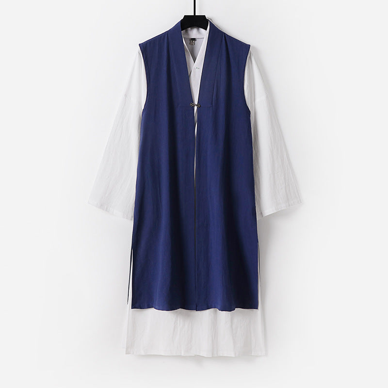 Ladies Long Sleeveless Kimono Vest with Minimalist Lines and Decorative Toggle Closure Chichicherry