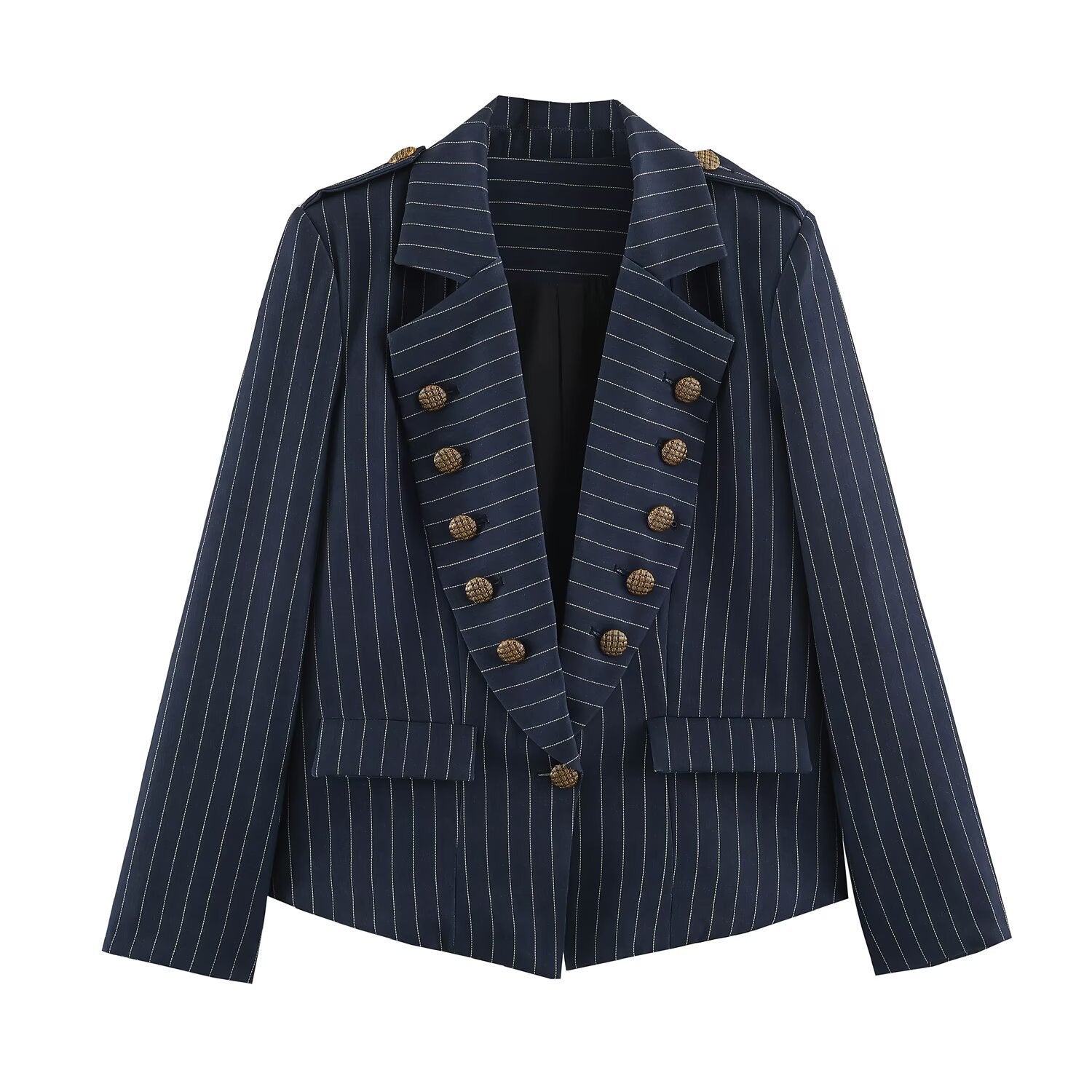 Women's tailored double-breasted pinstripe blazer with lapels Chichicherry