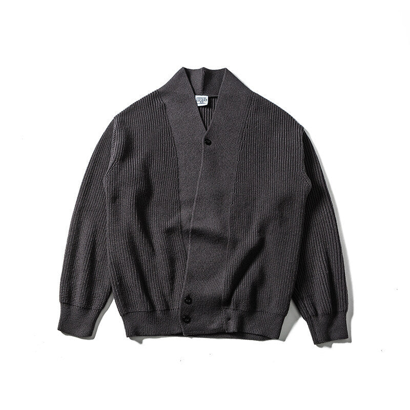 Unisex Oversized Knit Cardigan with Shawl Collar, Structure Mix and Button Placket Chichicherry