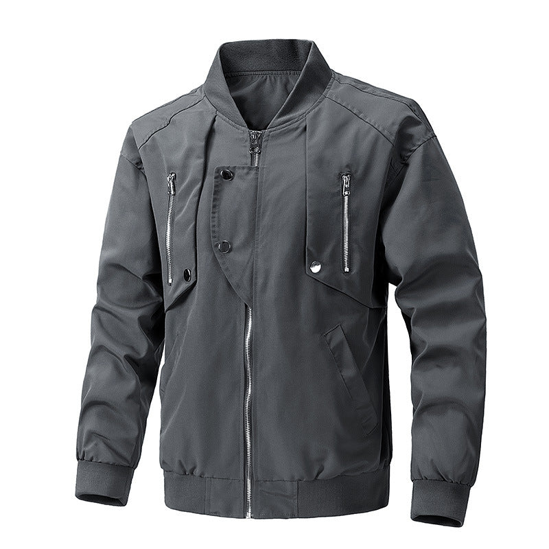 Men's urban bomber jacket with stand-up collar, vertical chest zippers, and ribbed hem Chichicherry