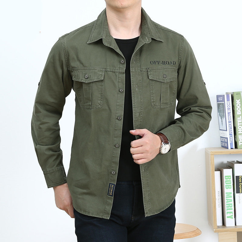 Men's shirt jacket in utility style with chest flap pockets and off-road embroidery Chichicherry