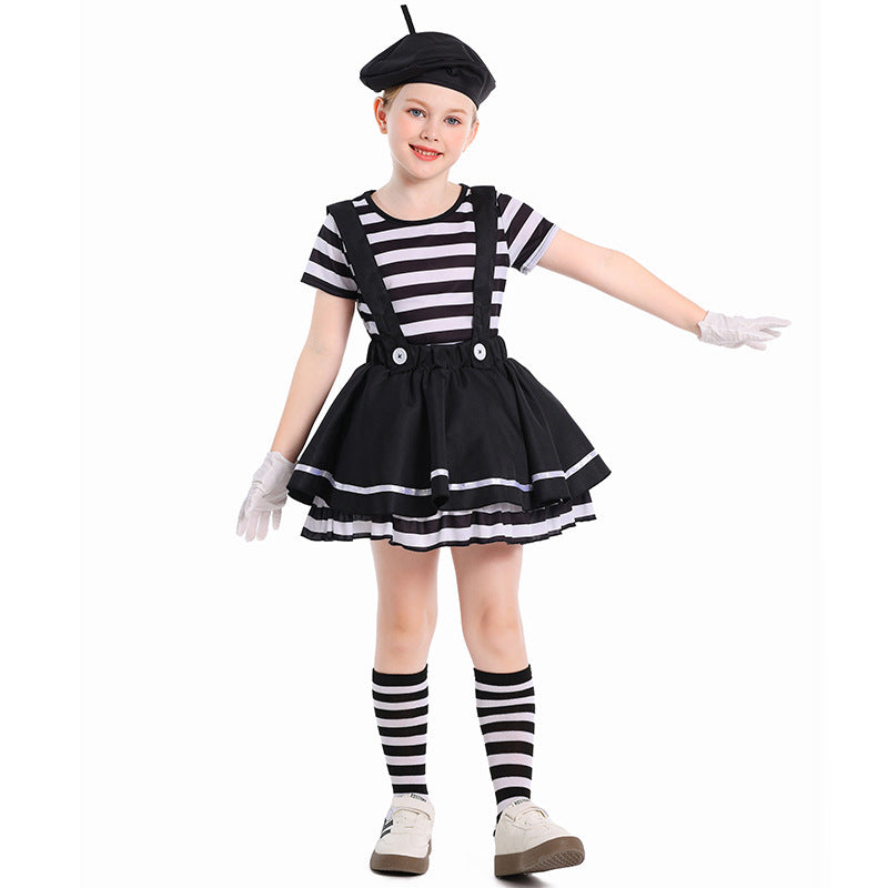 Girl Artist Costume with Striped Top and Ruffled Skirt Chichicherry
