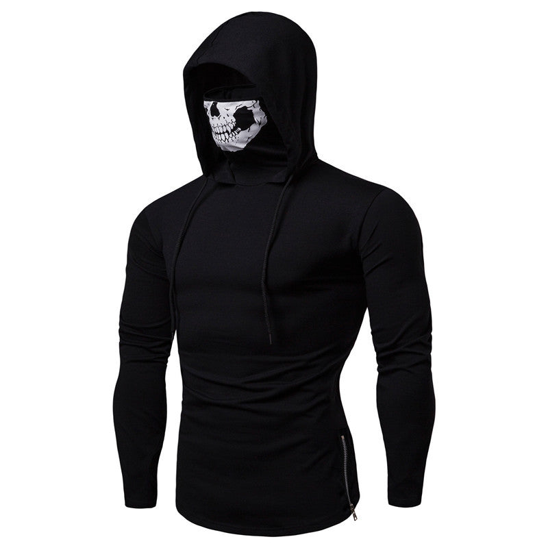 Men's Slim-Fit Hoodie with Integrated Skull Face Mask Chichicherry
