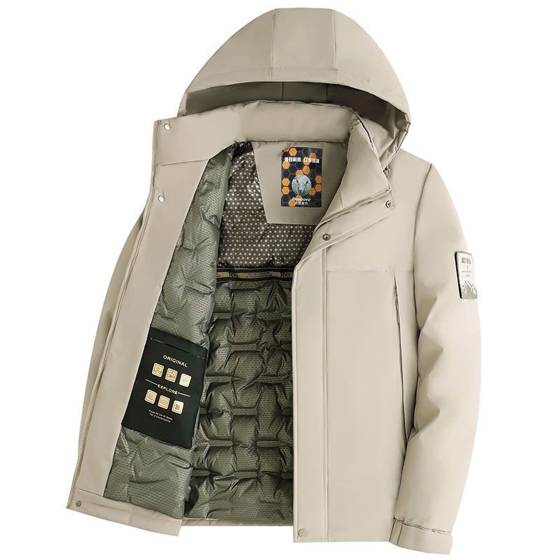 Men's Padded Hoodie Jacket with 3D Quilted Lining and Water-Repellent Outer Shell Chichicherry