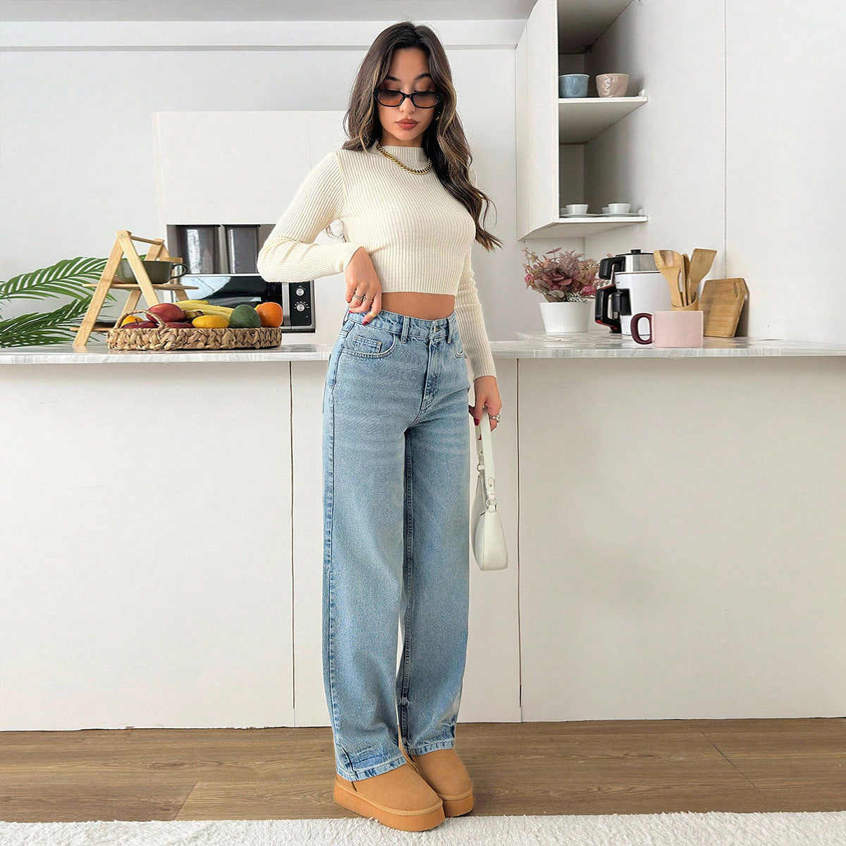 Women Relaxed-Fit High-Waist Jogger-Jeans with elastic ankle finish Chichicherry