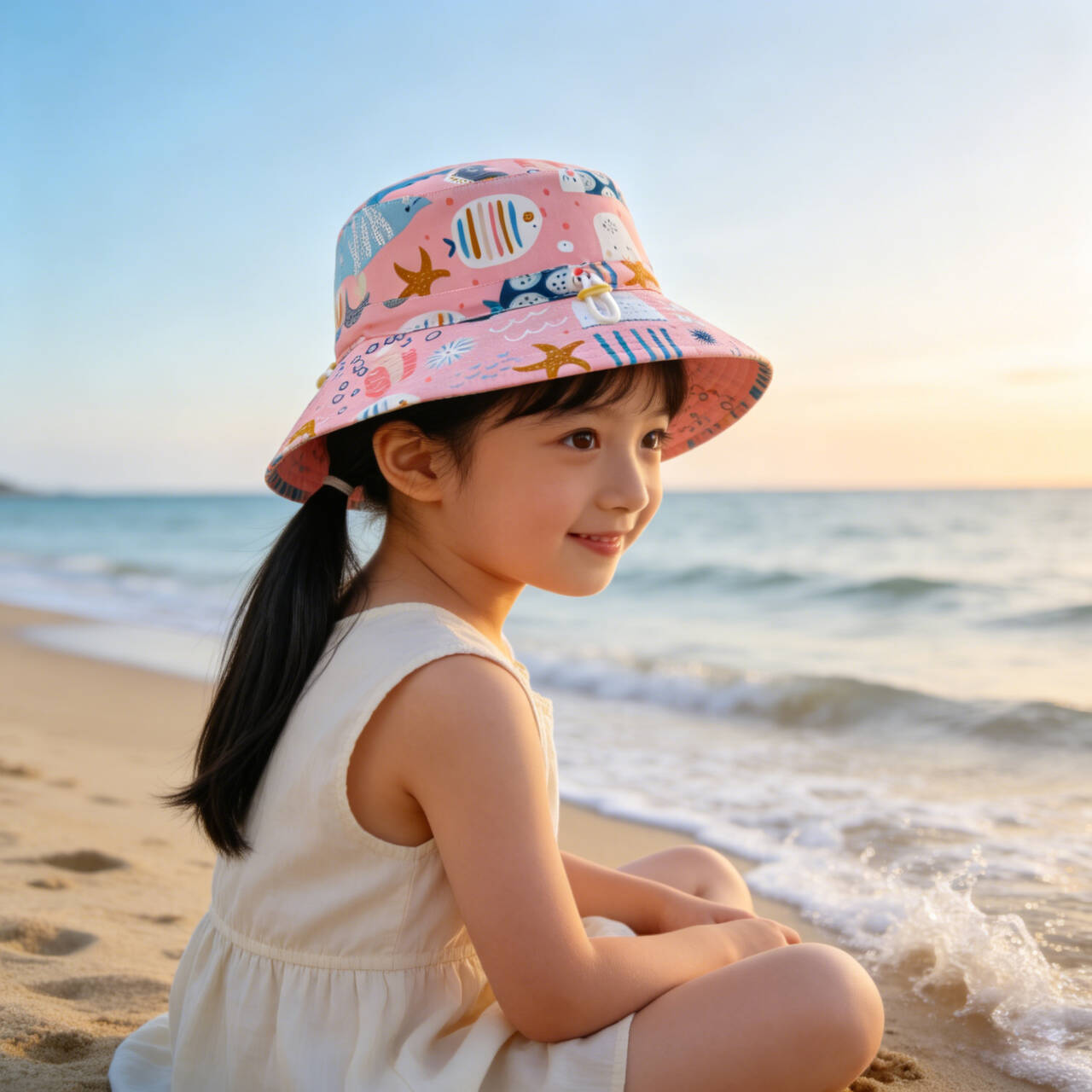 Unisex children's sun hat with reversible design, chin strap, and high UV protection Chichicherry