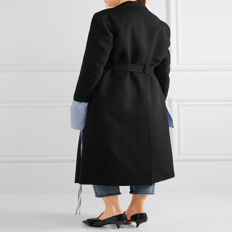 Women Oversized Long Coat in Minimalist Shawl Collar Tailoring Chichicherry