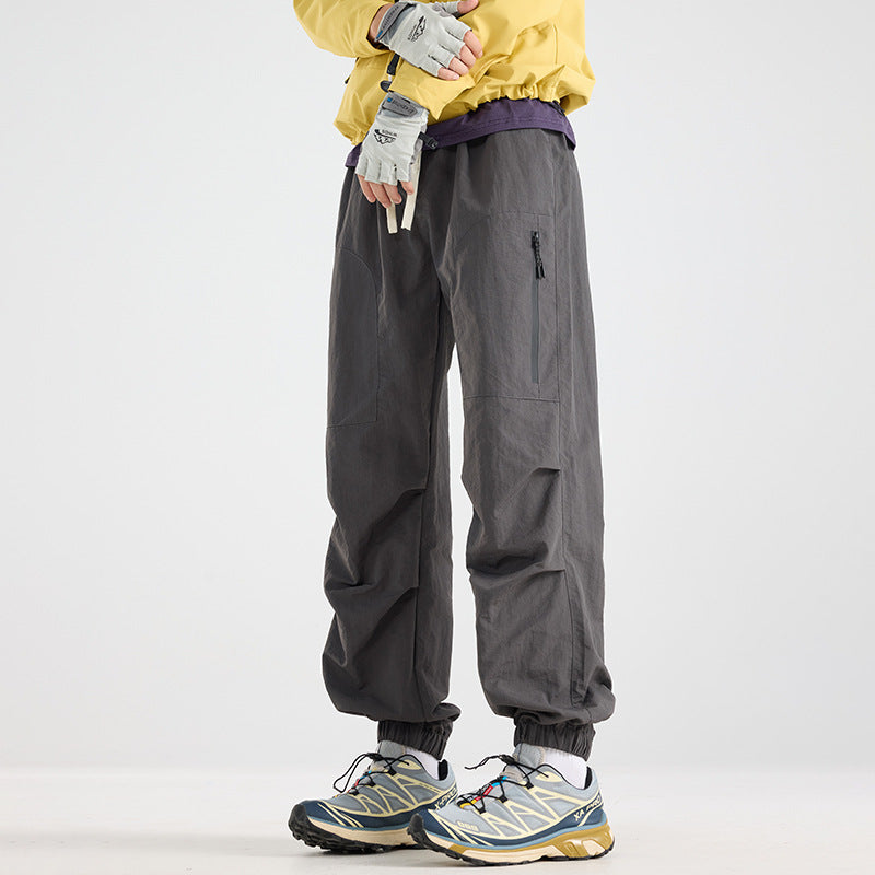 Men's Lightweight Tech Cargo Jog Pants made of Ripstop with Thigh Zipper and Elastic Hem Chichicherry