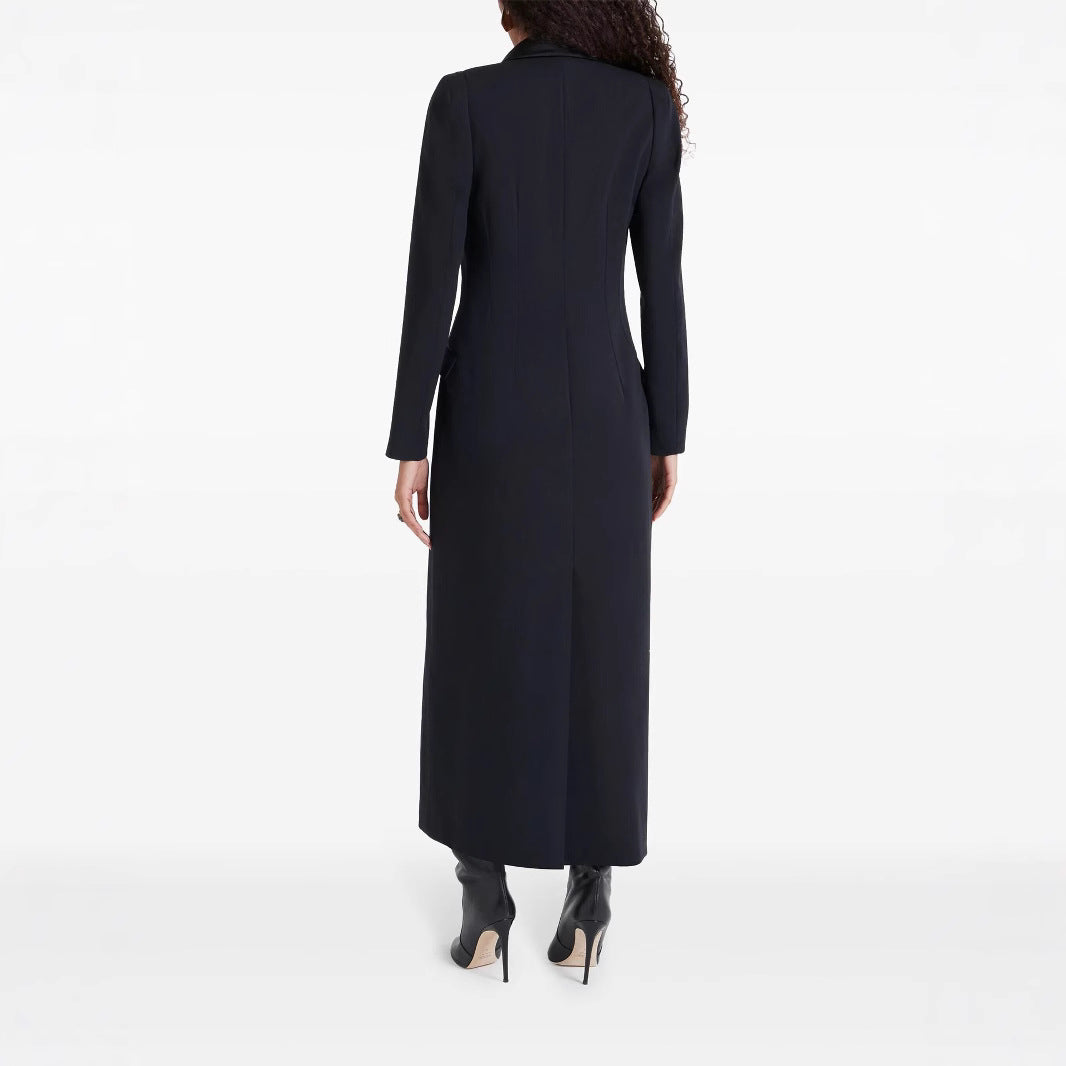 Women's max dress in tuxedo blazer style with shawl collar and single-button closure Chichicherry