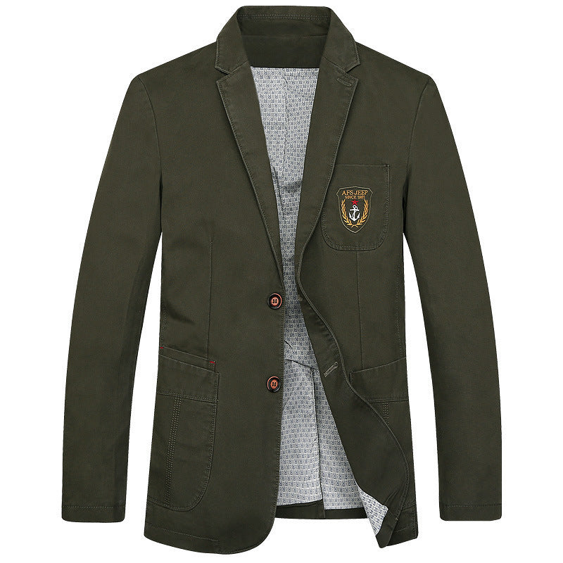 Men's cotton blazer in casual worker style with chest pocket and emblem Chichicherry