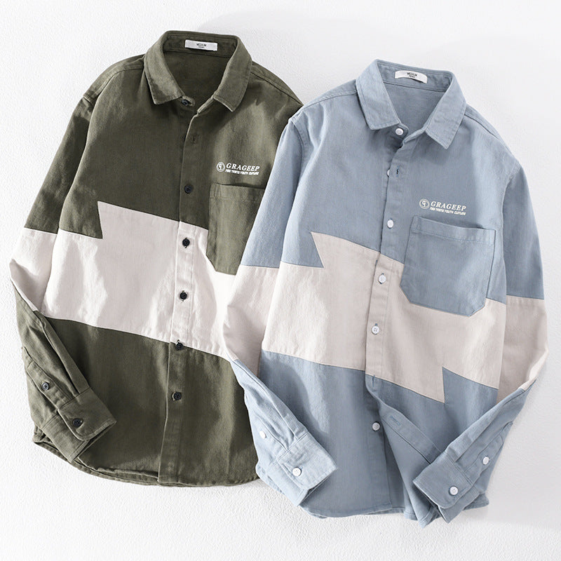 Men's color block overshirt made of cotton blend with chest pocket and relaxed fit Chichicherry