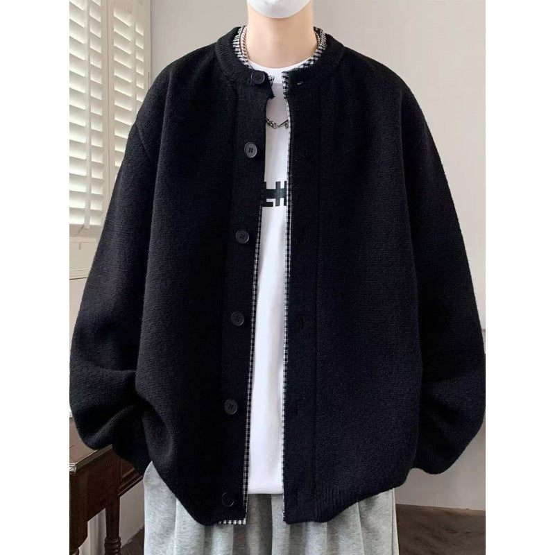 Herren Oversized Strickjacke im Bomberstil mit Rundhals und Knopfleiste Chichicherry
