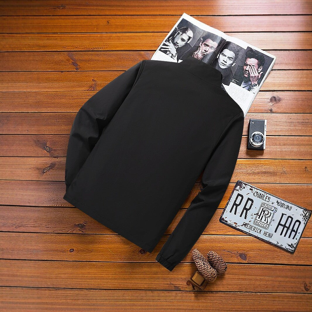 Men's Lightweight Windbreaker Transition Jacket with Stand-up Collar, Elastic Cuffs and Concealed Zipper Chichicherry