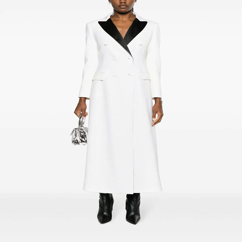 Women Maxi Blazer Coat in Tuxedo Cut with Slim Silhouette Chichicherry