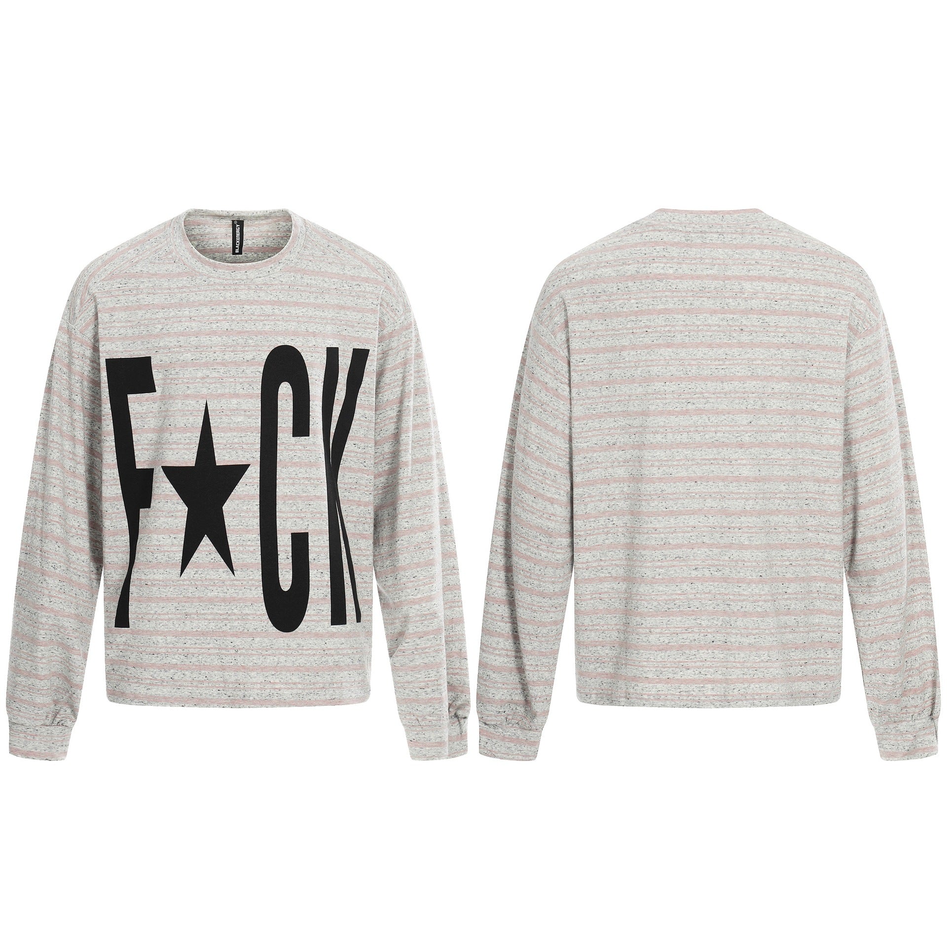 Women's Striped Oversize Sweatshirt with Large Typo Print and Round Neckline Chichicherry