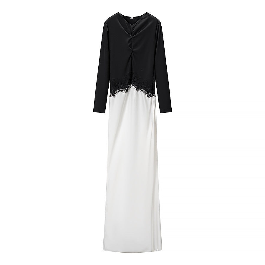 Women's maxi dress with lace insert, gathered front and flowing hem Chichicherry