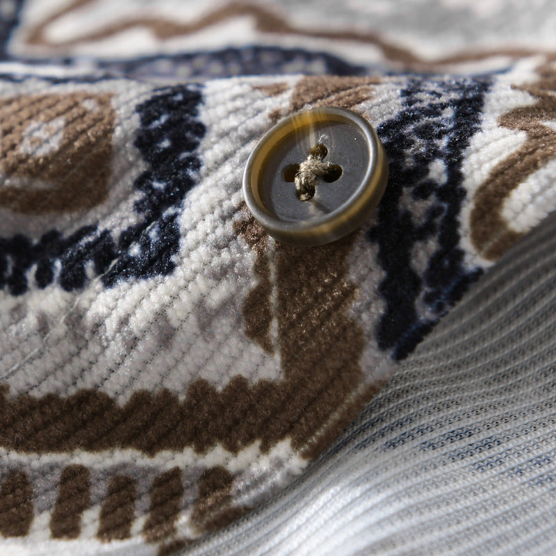 Men's Patterned Overshirt in Relaxed Fit with Geometric Diamond Print and Chest Pocket Chichicherry