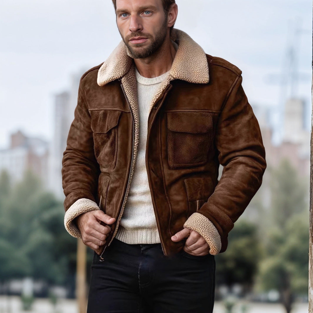Men's Lambskin Imitation Pilot Jacket in Vintage Leather Look Chichicherry