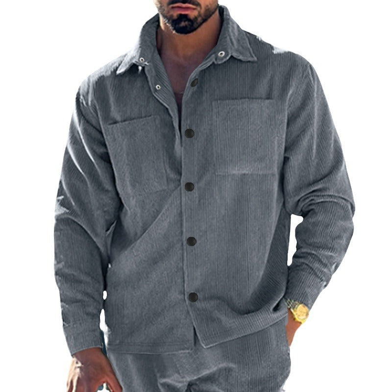 Men's cord oversized shirt with chest pockets and full button placket Chichicherry
