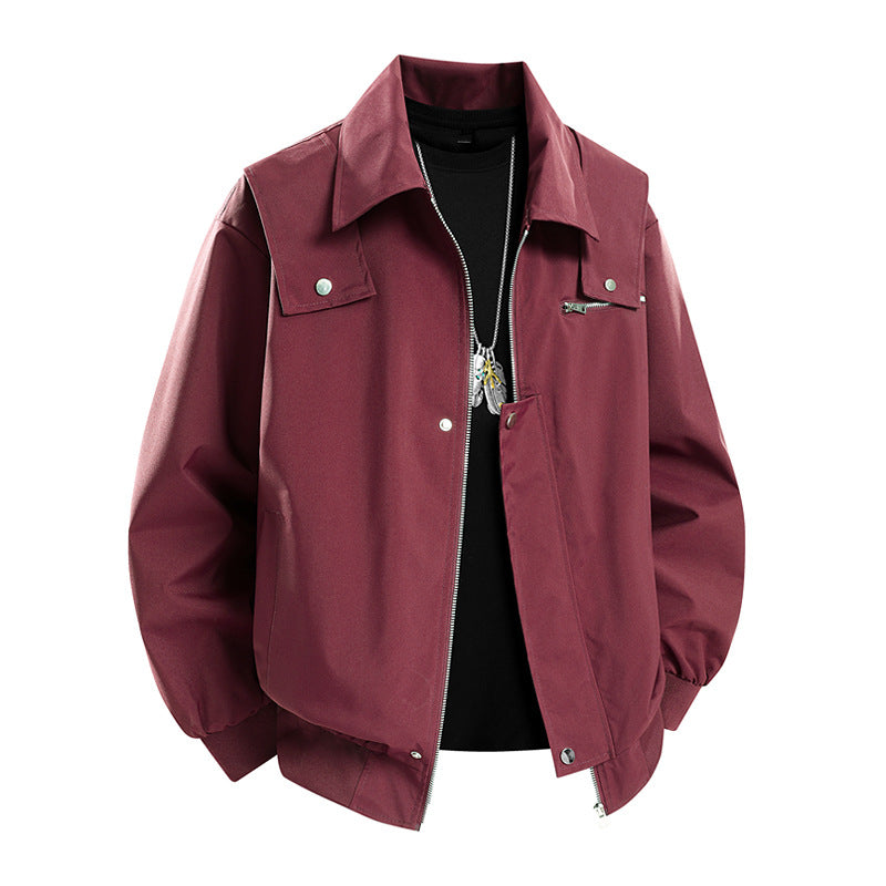 Men's Oversize Utility Coach Jacket with Zipper, Snap Placket, and Elastic Cuffs Chichicherry