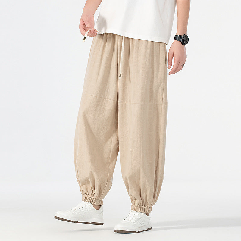 Men's loose-fitting linen-cotton sweatpants with drawstring and gathered leg cuffs Chichicherry