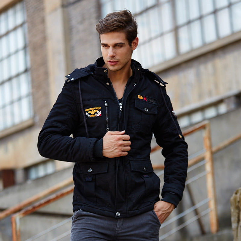 Men's quilted field jacket with hood patch details and thermal lining Chichicherry